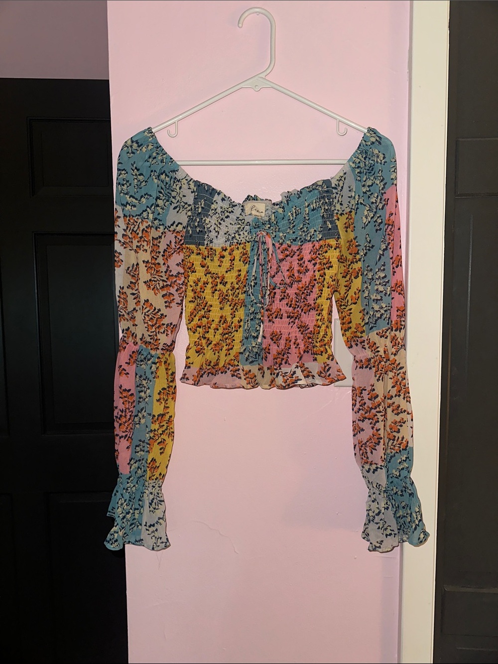 Lena Multicolor Floral Smocked Off-Shoulder Crop Top